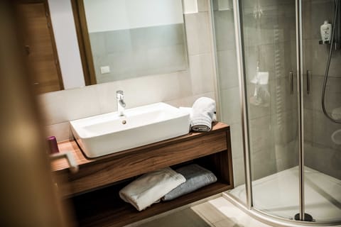 Shower, free toiletries, hair dryer, bathrobes