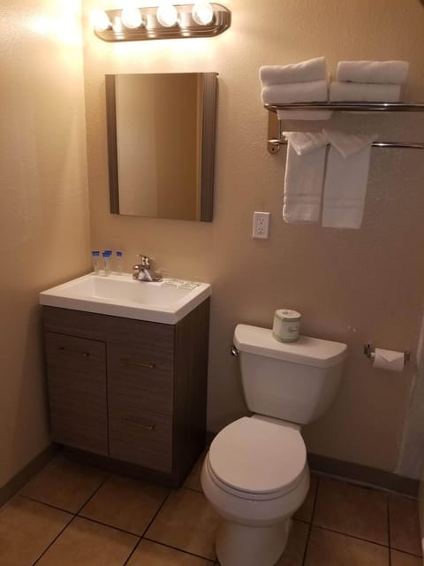 Combined shower/tub, free toiletries, hair dryer, towels