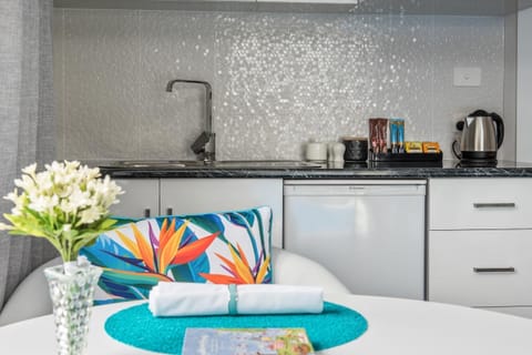 Fridge, microwave, coffee/tea maker, electric kettle