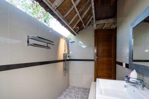 Cottage Pool Access | Bathroom | Shower, rainfall showerhead, free toiletries, towels