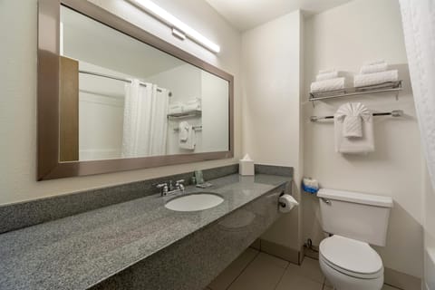 Eco-friendly toiletries, hair dryer, towels, soap