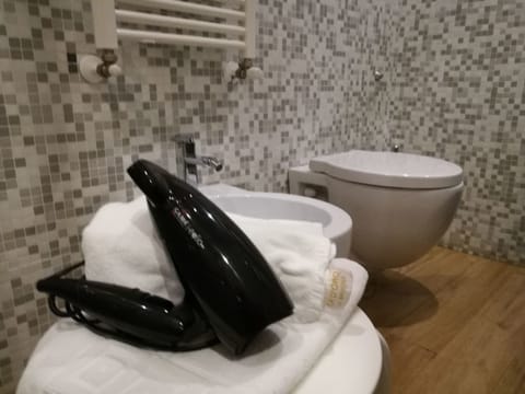 Shower, free toiletries, hair dryer, slippers