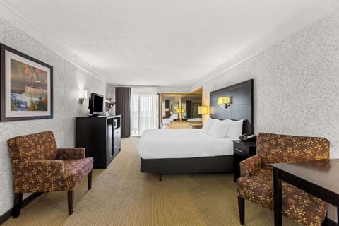 Down comforters, Select Comfort beds, laptop workspace, blackout drapes