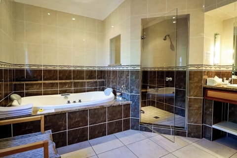 Deluxe Suite | Bathroom | Free toiletries, hair dryer, bathrobes, heated floors