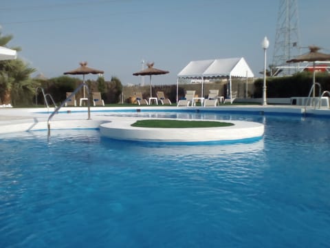 Seasonal outdoor pool, pool umbrellas, sun loungers