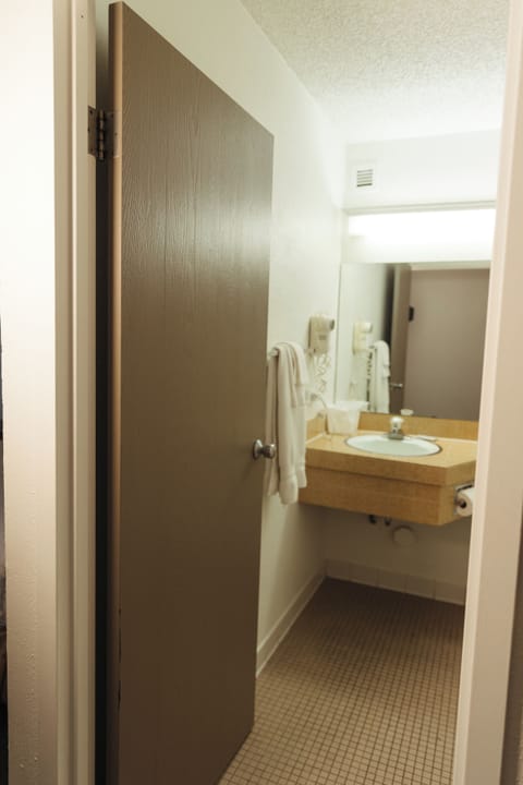 Combined shower/tub, free toiletries, hair dryer, towels