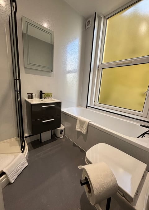 Premium Apartment | Bathroom | Separate tub and shower, eco-friendly toiletries, hair dryer, towels