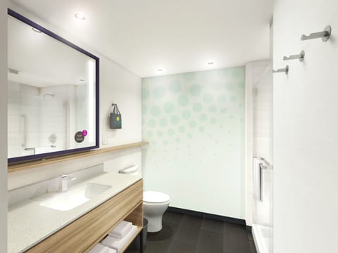 Shower, free toiletries, hair dryer, towels