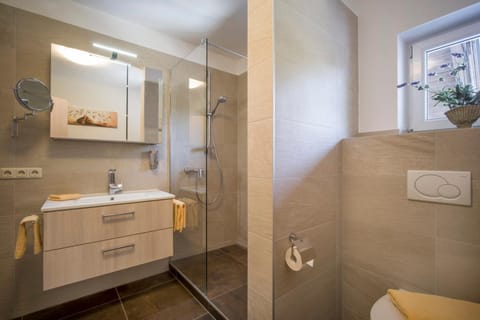 Shower, free toiletries, hair dryer, towels