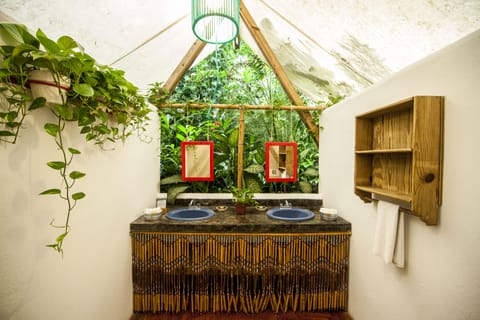 Shower, towels, soap, shampoo