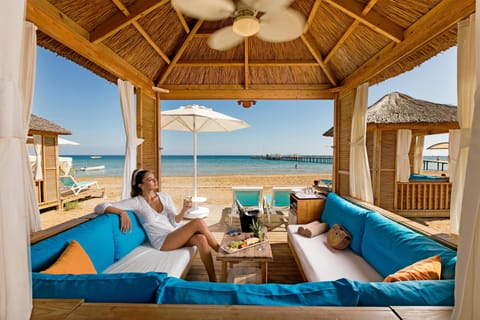 Private beach, white sand, beach cabanas, sun loungers