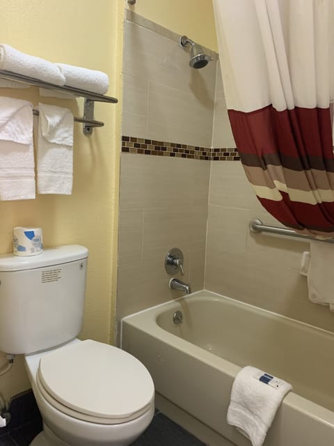 Room, 1 King Bed, Non Smoking | Bathroom | Combined shower/tub, free toiletries, hair dryer, towels
