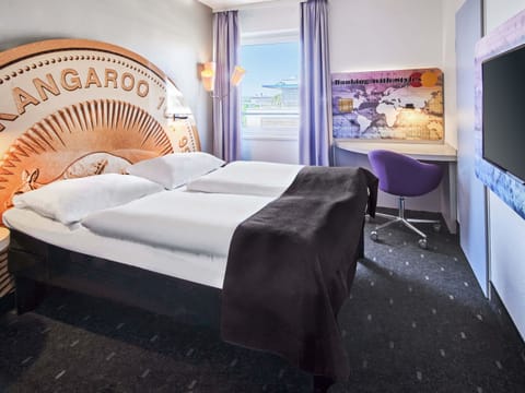 Desk, laptop workspace, blackout drapes, soundproofing