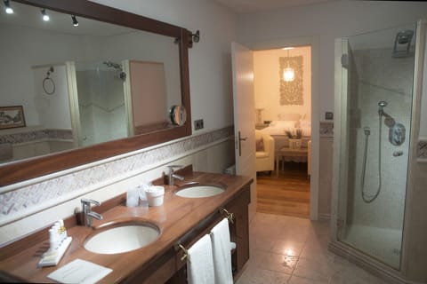 Shower, free toiletries, bidet, towels