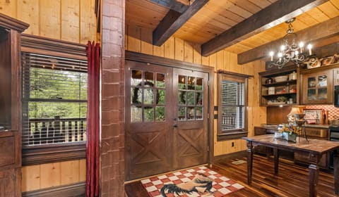 Luxury Cabin, Hot Tub, Hill View (The Barn) | Private kitchen | Fridge, microwave, oven, stovetop