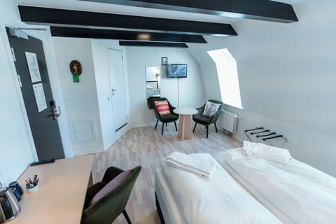 Standard Double Room, Small Bathroom, note stairs to the floor | Premium bedding, down comforters, desk, laptop workspace