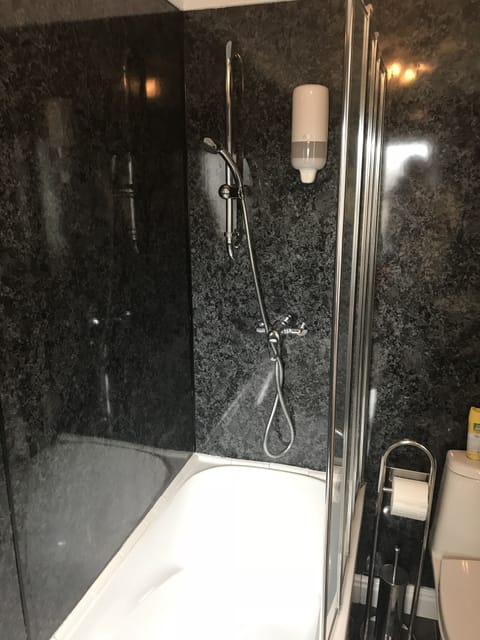 Shower, free toiletries, hair dryer, towels