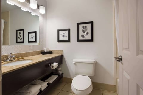 Combined shower/tub, hair dryer, towels