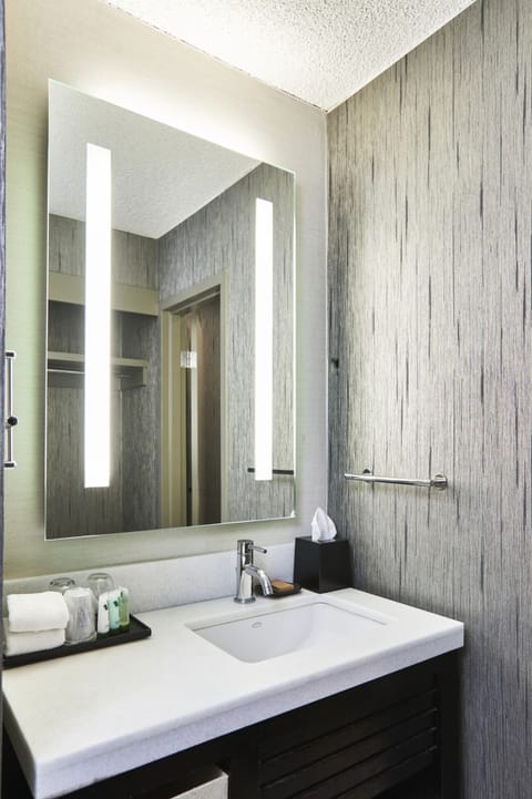 Combined shower/tub, eco-friendly toiletries, hair dryer, towels