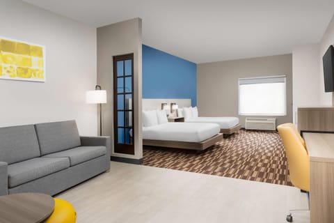 Suite, Multiple Beds, Accessible, Non Smoking | Pillowtop beds, desk, laptop workspace, iron/ironing board