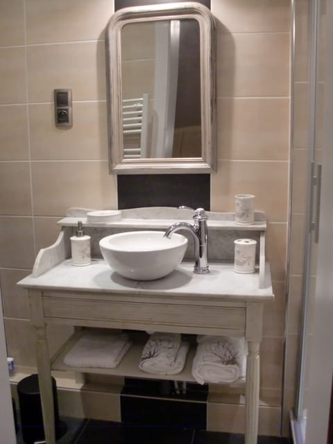 Comfort Double Room Single Use (Louis - Christophe) | Bathroom | Shower, hair dryer, towels