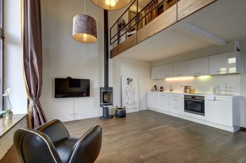 Business Loft 65 | Living area | Flat-screen TV, fireplace, pay movies