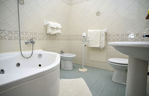 Shower, free toiletries, hair dryer, bidet