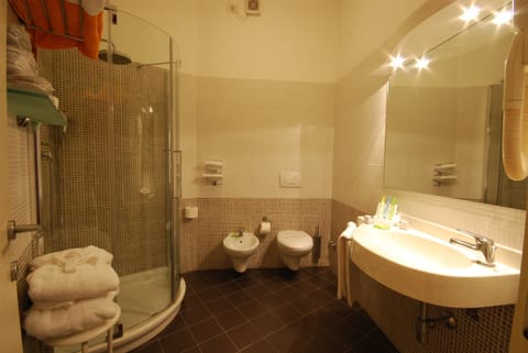 Shower, hair dryer, bathrobes, slippers