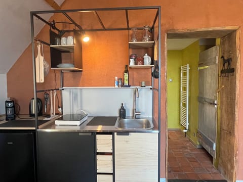 Comfort Double Room (Grenier à foin) | Private kitchen | Full-size fridge, microwave, oven, stovetop