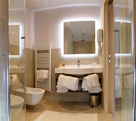 Free toiletries, hair dryer, bidet, towels