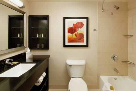 Hydromassage showerhead, designer toiletries, hair dryer, towels