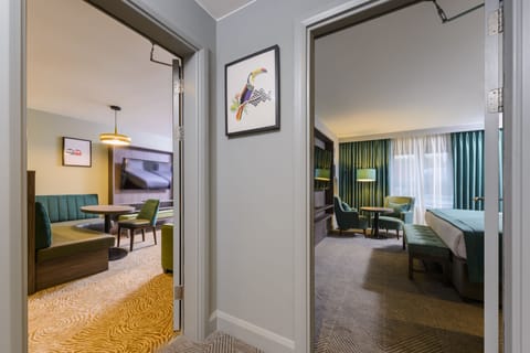 Individually decorated, desk, laptop workspace, iron/ironing board