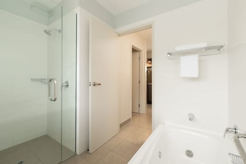 Eco-friendly toiletries, hair dryer, towels