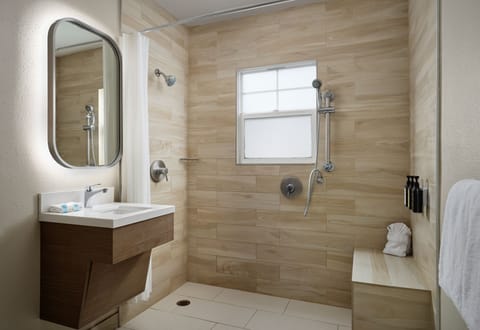 Room, 1 King Bed, Accessible, Kitchen (Accessible) | Bathroom | Shower, free toiletries, hair dryer, towels