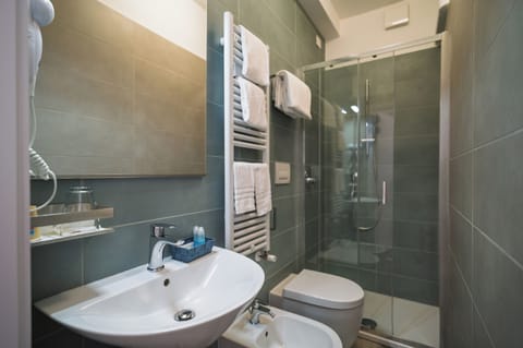 Shower, free toiletries, hair dryer, bidet