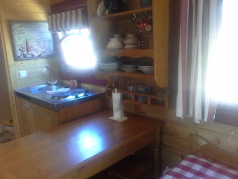 Deluxe Mobile Home (Roulotte) | Private kitchenette | Fridge, microwave, stovetop, coffee/tea maker