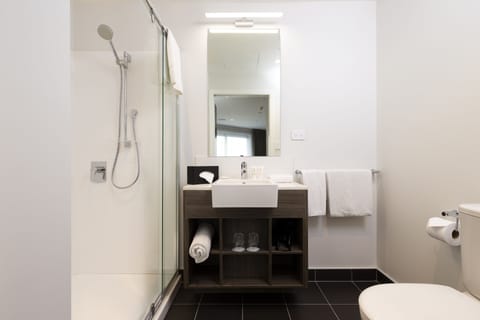 Shower, free toiletries, hair dryer, towels