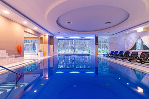 Indoor pool, open 8 AM to 9 PM, sun loungers