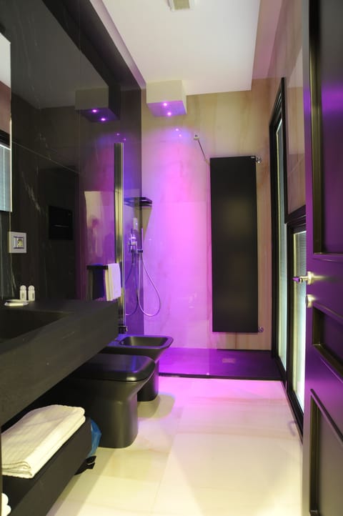 Shower, free toiletries, hair dryer, bidet