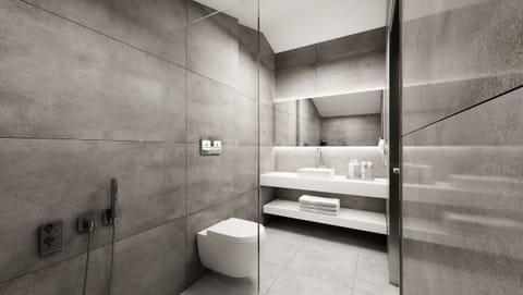 Shower, free toiletries, hair dryer, towels