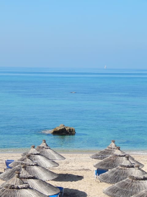 On the beach, white sand, beach umbrellas