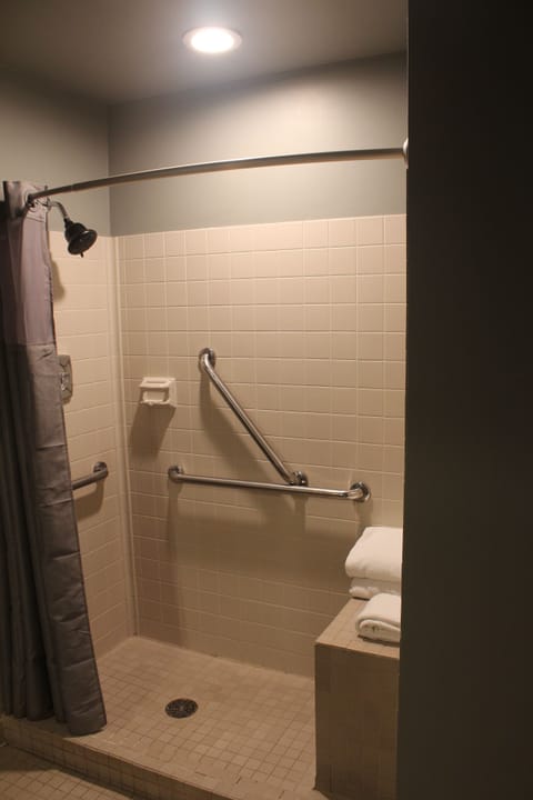 Junior Room, 1 King Bed, Mobility Accessible, Ground Floor | Bathroom | Combined shower/tub, free toiletries, hair dryer, towels