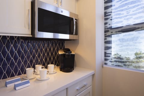 Fridge, microwave, coffee/tea maker