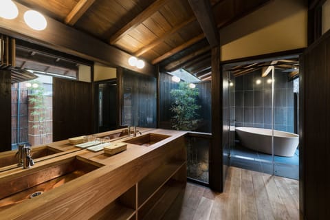Luxury Room, 1 King Bed (with Semi-Outdoor Bath) | Bathroom | Separate tub and shower, deep soaking tub, rainfall showerhead