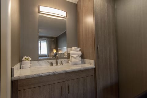 Lakeside King (Lake is visible from outside room only) | Bathroom | Combined shower/tub, free toiletries, hair dryer, towels