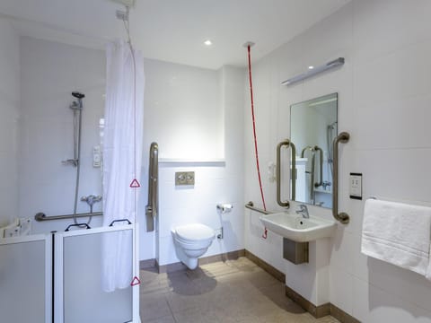 Shower, eco-friendly toiletries, hair dryer, towels