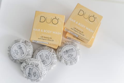 Shower, eco-friendly toiletries, hair dryer, towels