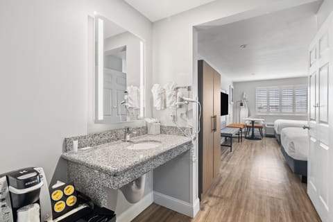 Standard Room, 2 Queen Beds, Accessible | In-room safe, desk, laptop workspace, iron/ironing board