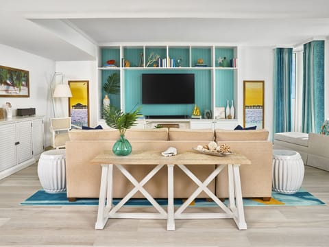 Lake View Presidential Suite | Living room | 55-inch flat-screen TV with digital channels, TV