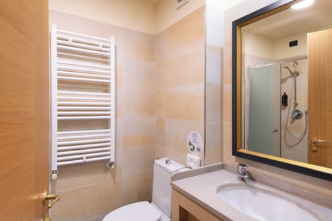 Shower, free toiletries, hair dryer, slippers